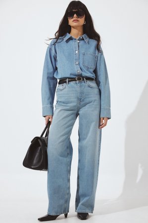 NA-KD Weite Jeans mit hoher Taille - Jeans mit weitem Bein - Blau - EU 44