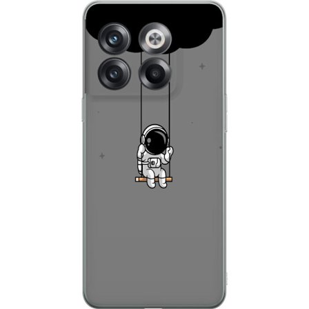 Kompatibelt Mobilskal till OnePlus OnePlus 10T Söt astronaut som sitter på en gunga under ett mörkt moln, minimalistisk illustration perfekt för b