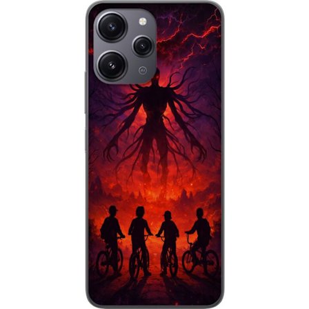 Kompatibelt Mobilskal till Xiaomi Xiaomi Redmi 12 Mörk fantasyillustration inspirerad av Stranger Things med övernaturlig varelse, blixtar och cykla
