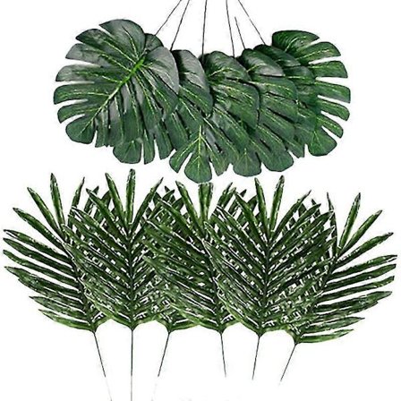 24 st 2 sorters tropiska växtpalmblad konstgjorda palmblad konstgjorda blad blad hawaiiansk sköldpadda