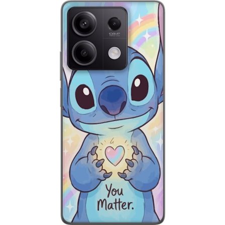 Kompatibel Mobilcover til Xiaomi Redmi Note 13 Pro Sød blå fantasy figur med store glossy øjne der holder et skinnende hjerte mod en regnbue baggrund