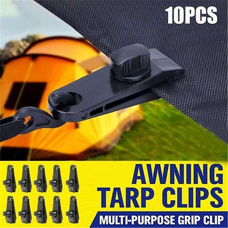 10 stk. presenningsklemmer markiseklemme snaphengere telt camping overlevelse strammeverktøy plast