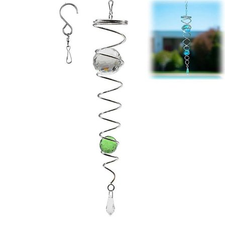 Gazing Ball Spiral Vindmølle Stabilisator, Stressbold Indendørs Udendørs Dekoration Rustfrit Stål Glaskugle med Hængende Drejelig Krog [DmS]