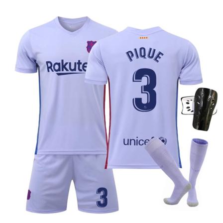 Fotballdrakt Barcelona Borte 21-22 Nr. 10 Messi Nr. 25 Aubameyang 21 De Jong 9 Depay Fati No. 3 with socks + protective gear 26#