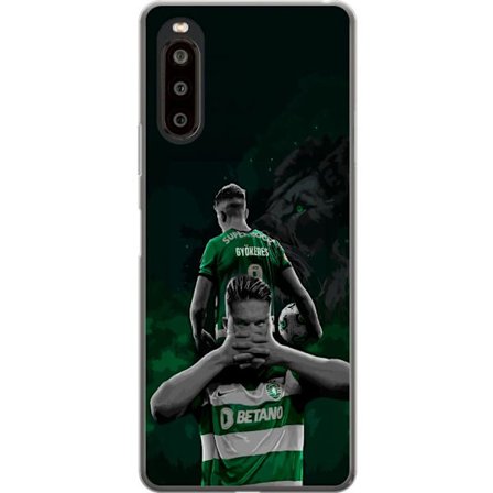 Yhteensopiva Puhelinkuori Sony Xperia 10 II Neonmotiivi, jossa teksti "Gaming is in my DNA" sinisenä ja punaisena tiiliseinällä, jossa loistava DNA-sp