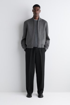 COS Men's Double-Faced Wool Bomber Jacket in Grey