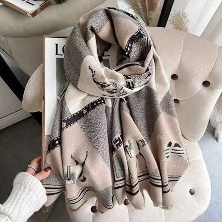 Naisten painettu muodikkaasti lämmin huivi huivi kääritty hapsuilla talvi paksu peitto poncho takki ruudullinen lintu - musta harmaa