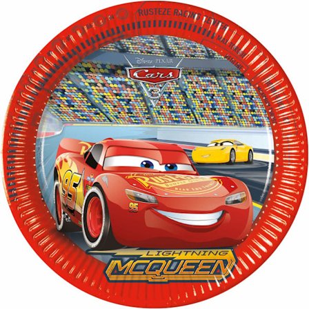 Engangstallerkener cars 23 cm 8 stk bil biler race tallerkener