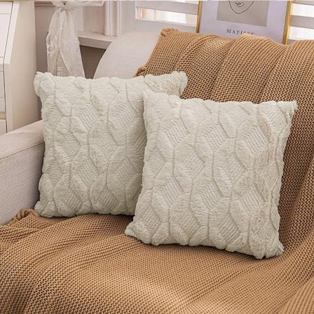Sæt med 2 bløde plys korte uld fløjl dekorative pudebetræk luksus stil pudebetræk til sofa til soveværelse beige 50x50 cm firkantet