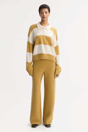 Soft Goat - Striped polo shirt - L - Feather White