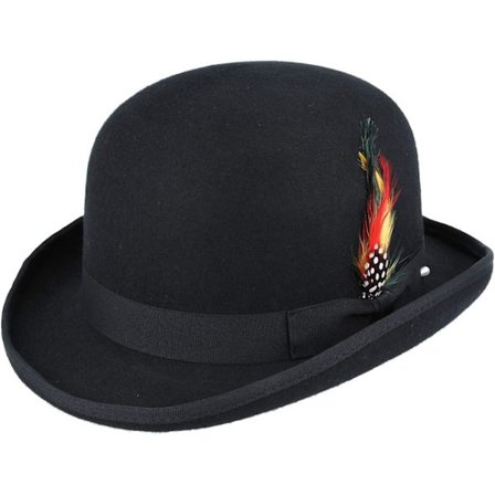 Unisex Hård Topp Ull Bowler Hatt Med Fjäder Satinfodrad Storlekar S Till Xl