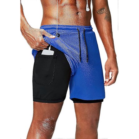 2-i-1 løbeshorts med telefonlomme, træningsshorts til fitnesscenter, hurtigtørrende herreshorts 5 tommer (blå, X-Large)