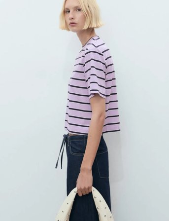 Mango Striped Oversized T-Shirt - Purple - S