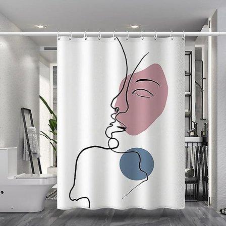 Homemi Hoitoaineeton Suihkuverho 180x200cm, Konepestävä Kangassuihkuverho 12 Ruostumattoman Kukanenkoukulla, Polyester-Suihkuverho