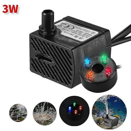 3W kraftig nedsænkelig pumpe med LED-lys, justerbar vandstrøm, velegnet til springvand, damme, akvarier - Perfet