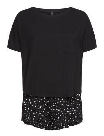 Pj Short Loosefit Flowers Pyjamas Nattøj Black Hunkemöller