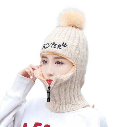 Hue Dame Vinter Strikket Uldhue Varm Foret Hue - Beige