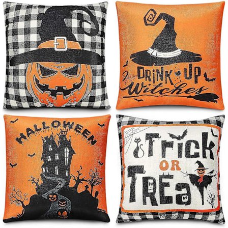 Happy Halloween putetrekk sett 18x18 stykker lin putetrekk gresskar heks slott trick or treat juledekorasjon for sofa soverom bil sengetøy