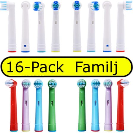 16-pak kompatible børstehoveder familie mix børn og voksne -FD8-