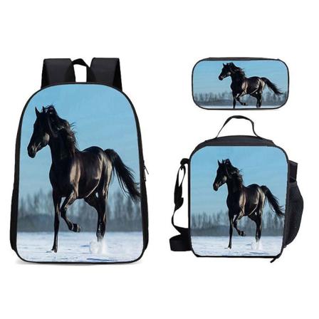 3 St/ Set Horse Print Ryggsäck Anime Barn Skolväska