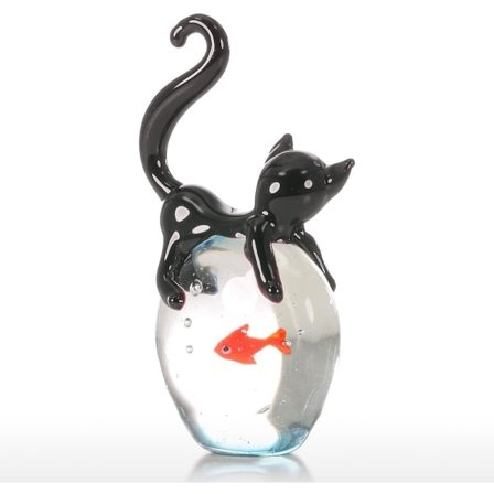 Too-arts Kat og Guld fisk Skulptur Glas Ornament Kat Figur H
