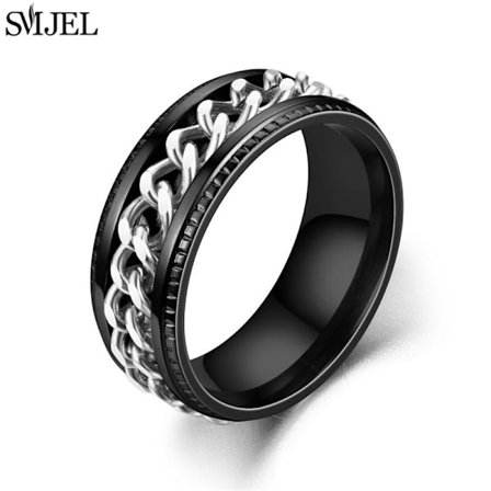 Cool roterbar kedja i rostfritt stål Herrring Multifunktionell mode 8mm Fidget Spinner Ringar Par Smycken bague homme 2024