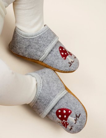 En Fant Wool Slippers W. Embroidery - Grey - 27 8