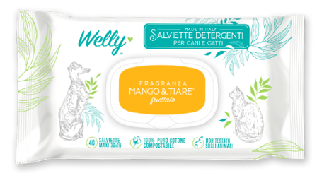 Welly Salviette Detergenti Fruttate Mango & Tiarè Per Cani E