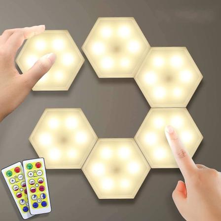 6 stk skaplampe skapbelysning DIY sekskantet vegglampe montering berøringslampe LED berøring
