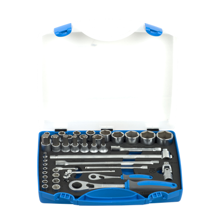 Hylsesett Unior Med Oppbevaring 1/2"-1/4" 43-Deler