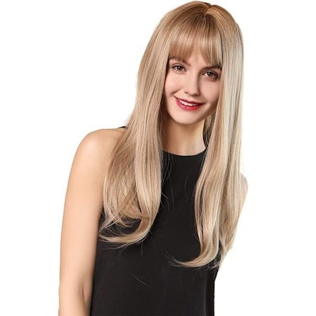 19 tum lång rak blond naturlig syntetisk peruk för kvinnor