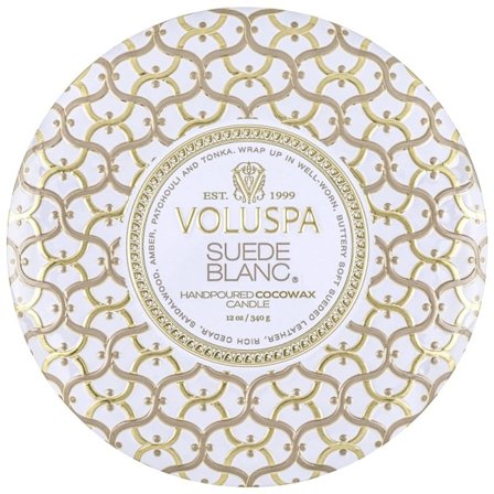 Voluspa 3-Wick Candle Decorative Tin Suede Blanc 340g