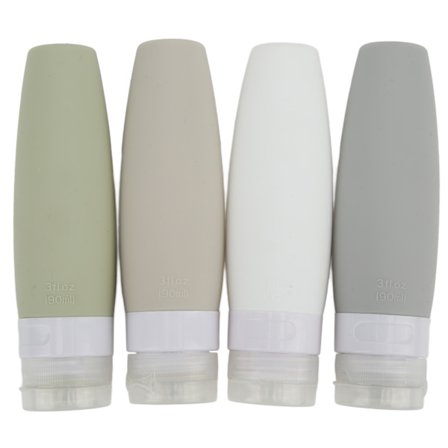 4 stk. 90 ml Silikone Rejseflasker Stor Åbning Lækagesikre Klembare Beholdere Sæt 4 Farver