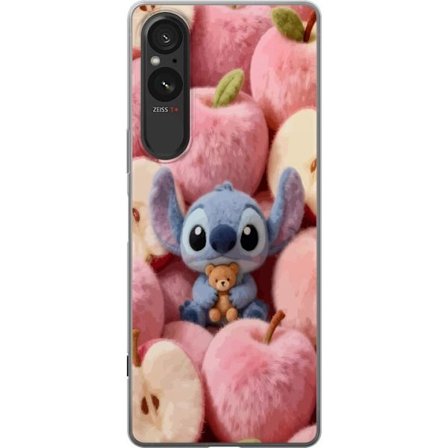 Kompatibel Mobilcover til Sony Xperia 5 V Stitch blandt lyserøde fluffy æbler med teddy og sød kawaii-æstetik