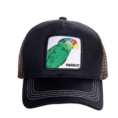 Mesh Animal Embroidered Hat Snapback Hat Parrot Black Green