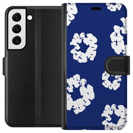 Samsung Galaxy S22+ 5G Lompakkokotelo Tears-tyylinen kaupunkisuunnittelu, jossa on deniminsävyjä ja ikonisia yksityiskohtia trendikkääseen, tyylik