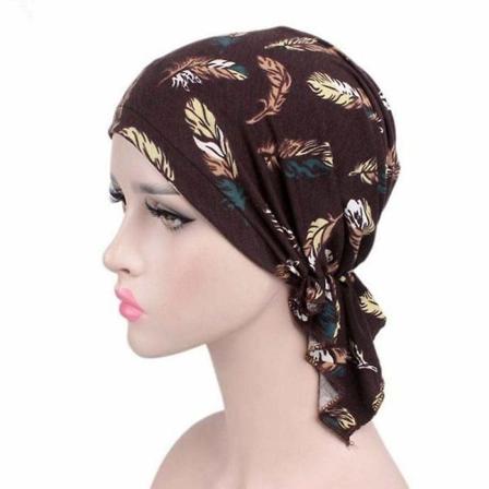 Kvinnors tryckta förbundna huvudduk turban huvudbonad mössa huvudbonad (BRUN) Brown