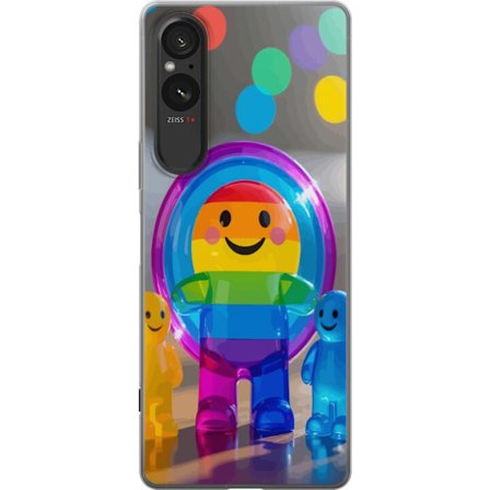 Yhteensopiva Puhelinkuori Sony Xperia 5 V Pastellivärinen yksisarvinen, jolla on sateenkaaren harja ja suuret silmät taianomaisessa talviympäristö