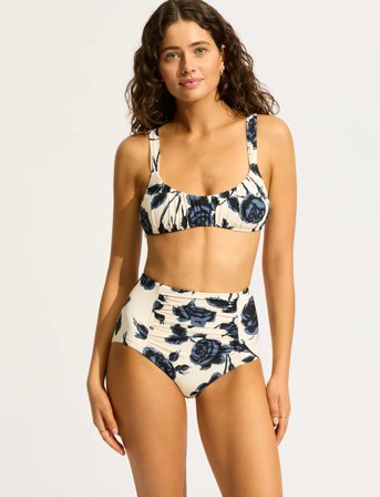 Seafolly Rococo Ruched Front High Waisted Pant - White - 34