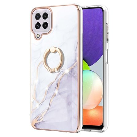 Marble Mønstret Cover med Ring Holder til Samsung Galaxy A22 4G / M32 - Hvid Marmor Haze