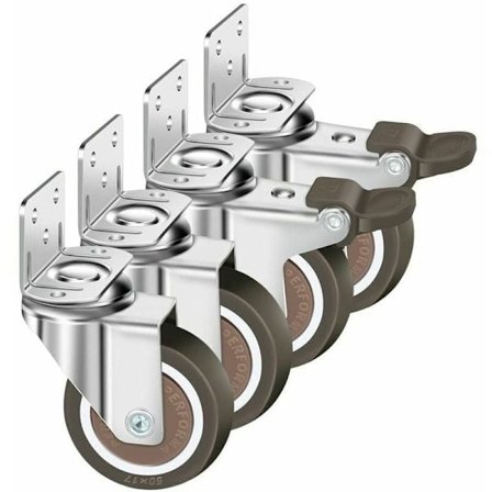 Sæt med 4 Drejelige Hjul 50Mm, 100Kg Møbelhjul, L-Formet Møbelhjul med Bremse 360° Rotation, Til Indendørs og Udendørs (2 Hjul med Bremse