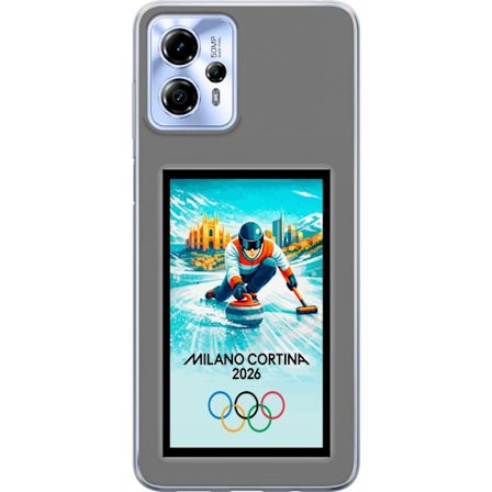 Kompatibel Mobilcover til Motorola Moto G13 Ishockeyillustration med spillere i bevægelse på isen, Milano Cortina 2026, Milano-landemærker og olympisk