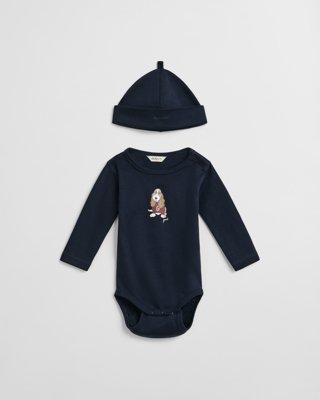 GANT - Babybody og lue med hundetrykk evening blue