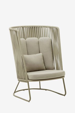 Kave Home - Saconca utendørs lenestol med høy rygg i snor og grønngalvanisert stål - Grønn - Lenestoler, utendørs - Fra Homeroom