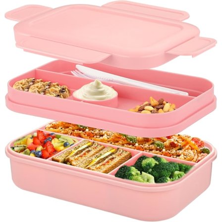 2000ml Stor Bento Madkasse, Stabelbar Japansk Madkasse med 8 Rum, med Bestiksæt, (Pink)