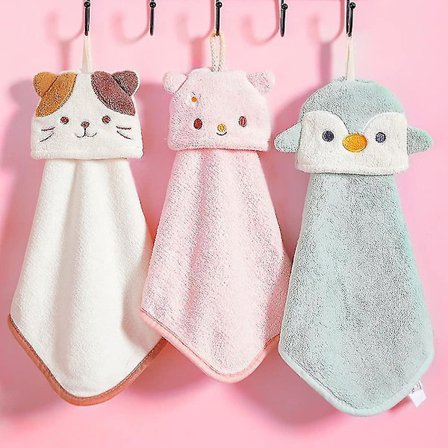 3 kpl söpöjä käsipyyhkeitä, kylpypyyhkeitä ripustuslenkillä, eläinkäsipyyhkeitä, mikrokuitufleece-imevä käsipyyhe keittiöön