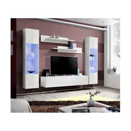 TV-hylly - Fly III - 260 cm x 190 cm x 40 cm - Valkoinen - Ripustettava vitriini hyllyillä