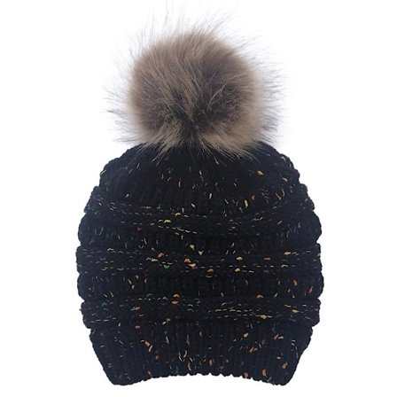 Vintermössa Stickad Mössa Konfettimönster Varm Pompom Mössa För Kvinnor Svart