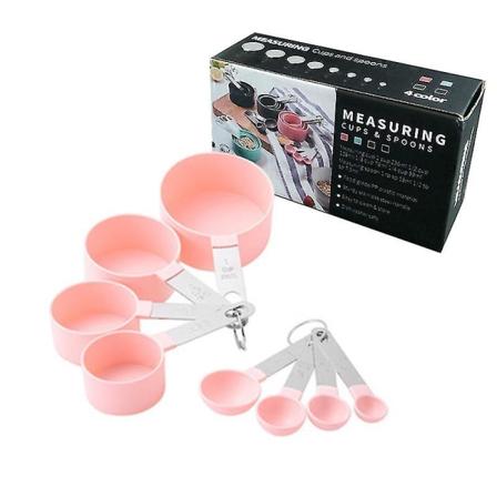 4-fargets rustfritt stål målebeger 8-delt plast måleskje måleskje bakeutstyr kjøkkenutstyr måleskje pink