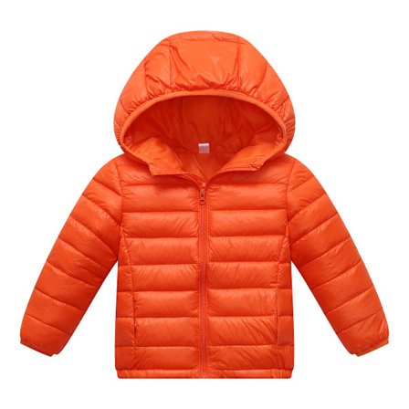 Vinterjakker for barn, lette, ensfargede jakker for jenter og gutter, pakkbar pufferjakke med hette 0-14 år